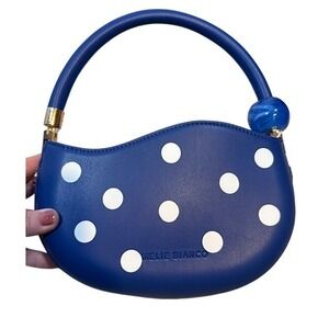 Melie Bianco Jennie Polka Dot Top Handle Bag NWT Blue Vegan Leather Small
